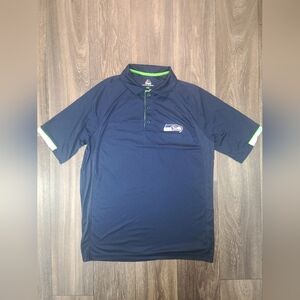 Majestic Cool Base Mens Blue NFL Seattle Seahawks Short Sleeve Polo Shirt Large